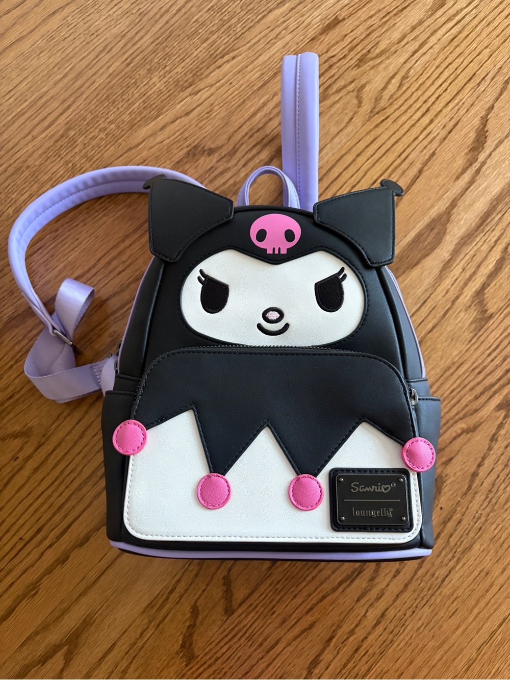 Sanrio Kuromi Black White Pink Mini Backpack with Lavender Straps